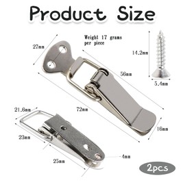 Pack of 2 Stainless Steel Tension Clasps, Metal Snap Closure, Box Closure, Small Latches, Table Top Connectors, Clasp, Spring Clasp, Folding Clasp, for Doors, Camping, Cupboards, Windows