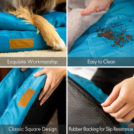 ClevaHome Orthopedic Dog Bed for Large Dogs, Dual Layer Water Repellent Round Pet Bed with Washable Cover Nonslip Bottom（Mosaic Blue）