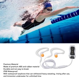 Waterproof Swimming MP3 Player, IPX8 8G Memory Swimming Headset Rubber Coated, USB Music Player with Earphone, for Swimming Diving Running Cycling (White)