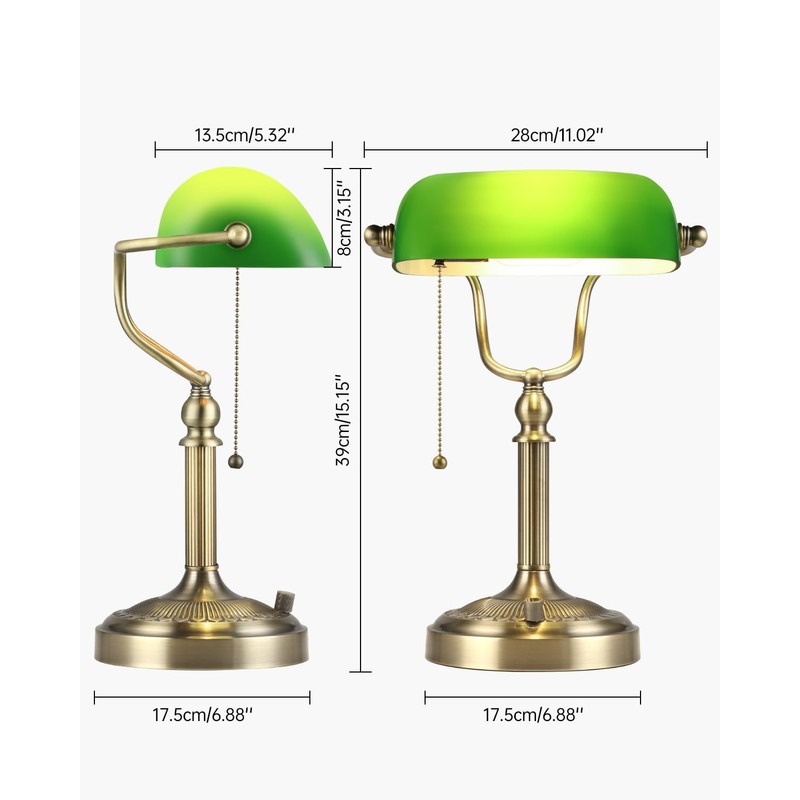 Newrays Green Glass Bankers Desk Lamp, Stepless Dimmable Table Lamp