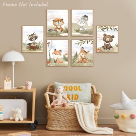 Dazzlewall 6Pcs Animal Nursery Wall Art Pints, Cute Fox Bear Raccoon Pictures for Toddler Playroom Bedroom Kids Room Decor 8×10 in Unframed
