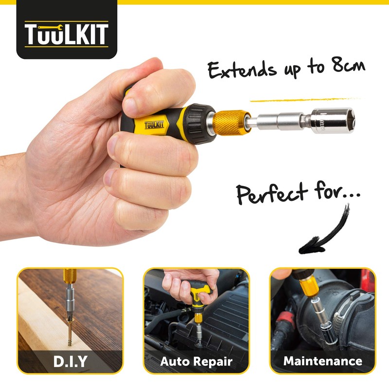 Tuulkit 18 Piece Ratchet T-Handle Screwdriver Set, Portable Tool Kit