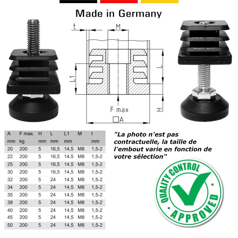 cyclingcolors 4 x Threaded Plugs Square Tube Adjustable Screw Foot