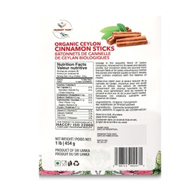 Premium Organic Ceylon Cinnamon Sticks - 1 LB (454g), True Ceylon, USDA Certified, Non-GMO, Gluten-Free, Pure Sri Lankan Cinnamon for Cooking & Baking