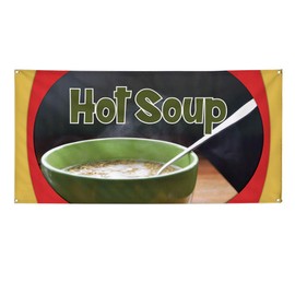 Vinyl Banner Multiple Sizes Hot Soup A Outdoor Advertising Printing Restaurant & Food Outdoor Weatherproof Industrial Yard Signs 10 Grommets 60x144Inches