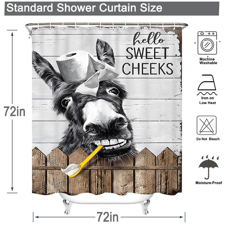 Famiffty Funny Donkey Farmhouse Shower Curtain 72Wx72L Inch Rustic Western
