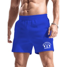 Men's Sport Bodybuilding Shorts 5" Inseam Inside Drawstring Closure Blue M