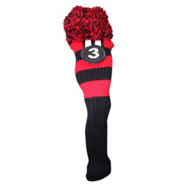 Majek Golf Club #3 Red Black Limited Edition Fairway Wood Cover Tour Knit Retro Vintage Pom Pom Classic Long Neck Metal Longneck Woods Headcovers