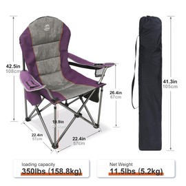 LANMOUNTAIN Camping Chairs for Adults,High Back Folding Camp Chair with Cup Holder and Cooler Bag,Heavy Duty Outdoor Lawn Chairs,Perfect for Camping,Hiking,Picnics,and Beach Trips,Purple
