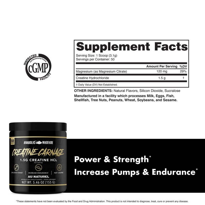 Creatine Carnage, Creatine HCL, Supports Optimal Strength, Endurance, Muscle Mass,