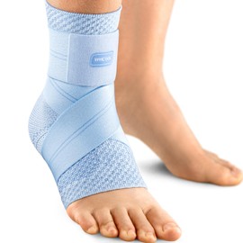 WHCOOL Flat Knitting Ankle Brace For Women&Men, 7-Zone Dynamic Compression Sleeve w/Flex Strap,Foot Support For Sports, Sprained Ankle, Achilles Tendonitis, Plantar Fasciitis Relief(Pack of1) L,Blue