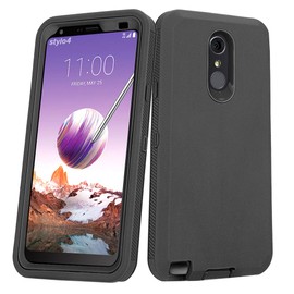 Annymall Case for LG Stylo 4 Plus with Built-in Screen Protector, Hybrid High Impact Resistant Rugged Full-Body Shockproof Tri-Layer Heavy Duty Case (Black)