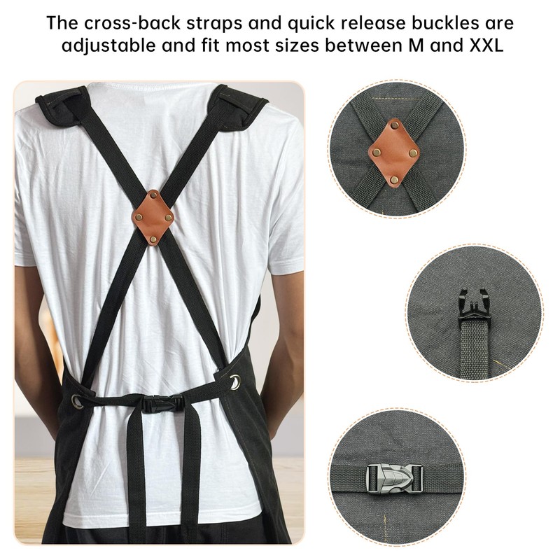 Chef Aprons for Men Women with Pockets, Cotton Canvas Cross