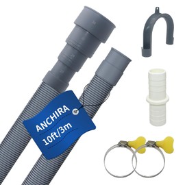 Anchira Drain Hose Extension 3 m, Washing Machine Hose Extension with Bracket Connector and Hose Clamps, Waste Water Hose Washing Machine, Drain Hoses for Washing Machines Dishwasher