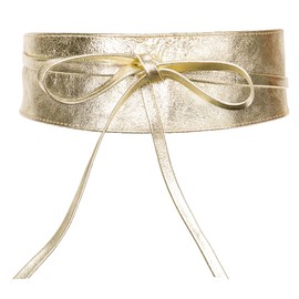 irisaa Leather Waist Belt Women's Wide Obi Belt for Lacing Waist Belt Real Leather Tie Belt Party Belt Waist Band from Italy, gold