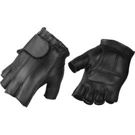 Raider Fingerless Leather Gloves with Cushioned Gel Palm (Black, Large)