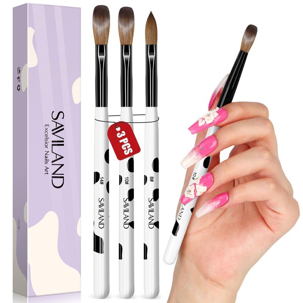 SAVILAND Saviland 3pcs Acrylic Nail Brush Set, Size 8/10/14 Kolinsky