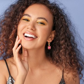 Secroma Hoop Earrings Gold for Women - 18 Carat Gold-Plated Earrings Small, Hypoallergenic Birthstone Crystal Hoop Earrings Gold, Jewellery Gifts for Women and Girls, Brass, No Gemstone