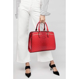 Dasein Women Satchel Handbags Shoulder Purses Totes Top Handle Work Bags with 3 Compartments (4-Ostrich Red)