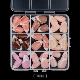 108pcs Almond Press on Nails 9 Color Short Fake Nails Full Cover French Tip Press ones False Nails with designs Acrylic Nails Reusable Stick on Nails for Women Worker Day Manicure Kit