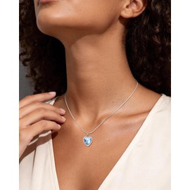 Desnuage Silver Moonstone Heart Pendant Necklace Adjustable Chain Necklace for Women Dainty Jewelry Gift for Girlfriend