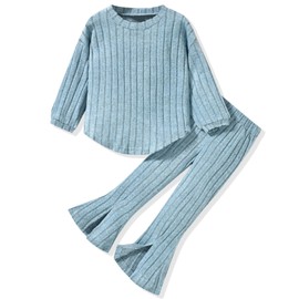 Aalizzwell Girls Clothes 4T Toddler Fall Winter Fashion Rib Knit Slit Pants Outfit Spring Clothing Light Blue