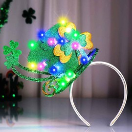 JEWEKY Light Up St Patrick's Day Hat Headbands Green Headband Irish Holiday Hair Accessories for Women and Girls