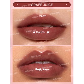 SHEGLAM Glaze Daze Lip Gloss Shiny Tinted Lip Gloss High Gloss Finish Plumping Lip Care Nourishing Not Easy to Fade Liquid Lip Cosmetics-Grape Juice