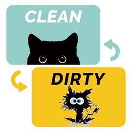 Guokoko Funny Black Cat Dishwasher Magnet - Double Sided Clean or Dirty Sign, Strong Hold Refrigerator Magnet, Cute Kitchen Decor and Organization Tool
