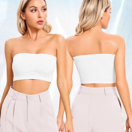 Kitfore Bandeau Bra for Women Strapless Wireless Bras Seamless Comfort Padded Tube Top Bra White