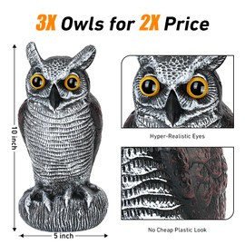 Hutisyoe 3-Pack Realistic Owl Statues for Outdoor Decor – Garden, Yard, Patio Decoration – Lifelike Bird Sculpture for Bird Control