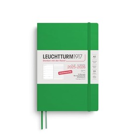 LEUCHTTURM1917 372624 Weekly Calendar & Notebook Medium (A5) 2026, 18 Months 07.2025-12.2026, Soft Cover, Spring Leaf, German