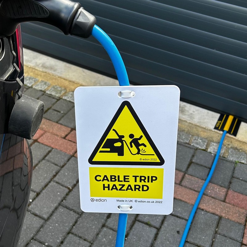Edion EV Cable Trip Hazard Warning Sign – Attaches to