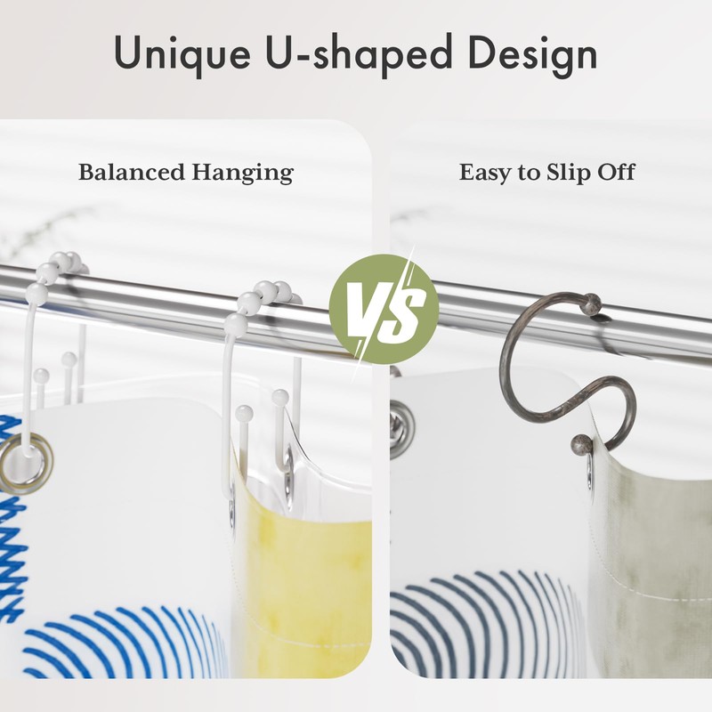 AmazerBath Shower Curtain Hooks White Metal Shower Curtain Rings Rust
