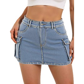 Buauty Women Denim Cargo Skirt Y2K, Mini Low Waist Jean Skirts Bodycon Flap Pockets 2026 Trendy Short