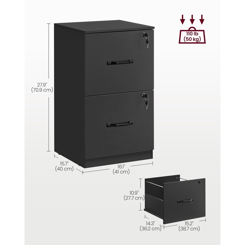 VASAGLE 2 Drawer File Cabinet, File Cabinet with Lock, Printer