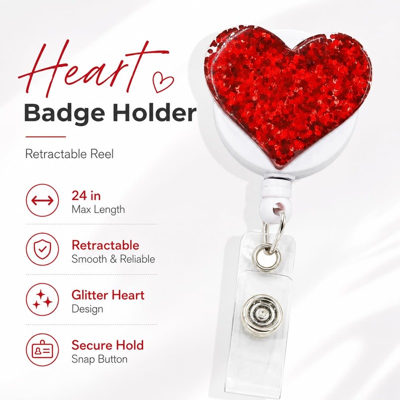 Kryoflare Heart Badge Holder, Retractable ID Card Clips, Identification Badges