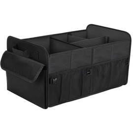 Car Trunk Organizer for SUV 72L Large Capacity Collapsible 4 Compartment Storage, Multicolor Car Accessories for Women/Men, Black