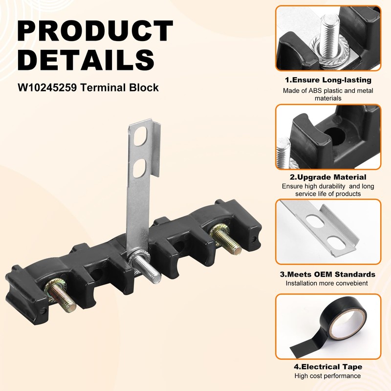 WPW10245259 Electric Range Terminal Block Compatible with Whirlpool,Replaces W10245259,0306379, 14253508,