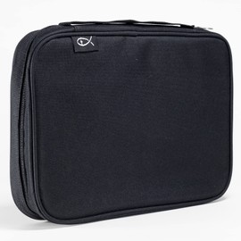 Divinity Boutique Canvas Bible Case - Black Bible Cover for Men and Women - Fabric Zippered Bag with Pockets. Fits up Bibles Sized 8.25" x 5.50" x 1"