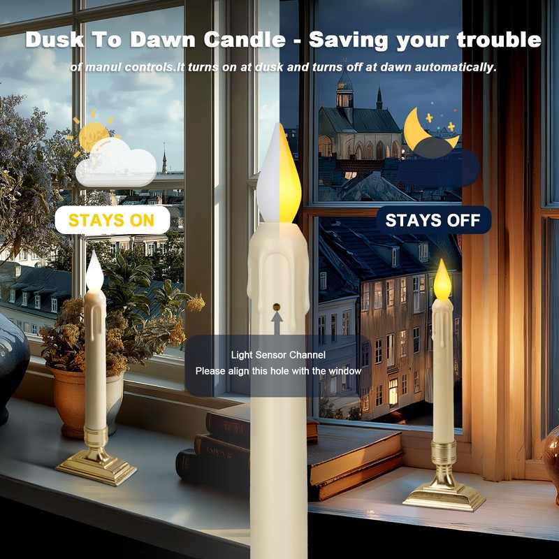 Meigic 6 Pcs Sensor Dawn to Dusk Window Candles, Flickering