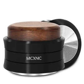 MICXNIC Palm Tamper 58 mm, Spring Loaded Coffee Tamper for Barista Accessories, 58 mm Portafilter, Self Leveling Espresso Tamper with 304 Stainless Steel Wavelength Base, Walnut and Black
