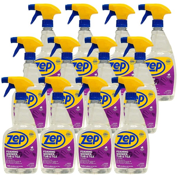 Zep Foaming Shower Tub and Tile Cleaner - 32 Oz (Case of 12) ZUPFTT32 - No Scrub Formula, Breaks up Tough Buildup on Contact