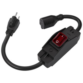 Muelnmey 3-Prong Outdoor Extension Cord with Waterproof Switch ON/Off, 1875W Black Heavy Duty Power Cord, 15A 125V Grounded Plug Receptacle Male Extension for Indoor/Outdoor Appliances (1.5FT, Black)