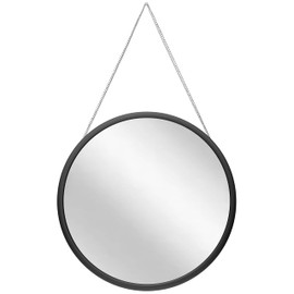 Infinity Instruments Large 22 inch Round Hanging Mirror with Chain Franc 2 Circular Mirrors for Wall Durable Metal Chain Easy-to-Hang Circular Wall Mirror for Living Room, Home Decor (Black)