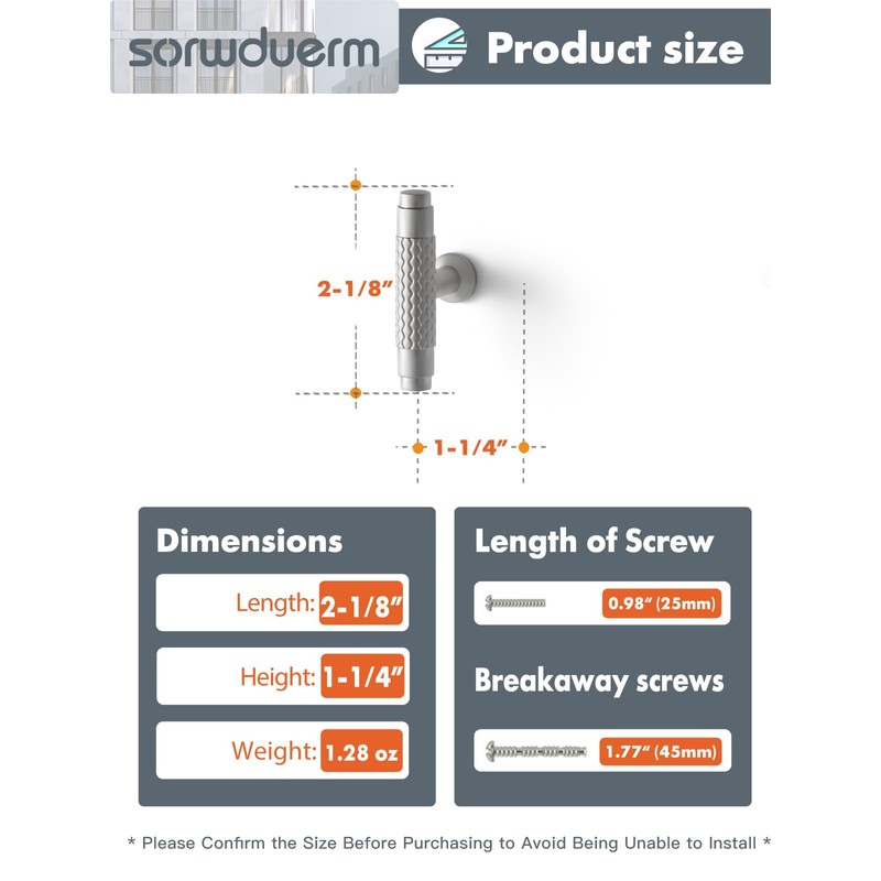 SORWDUERM 10 Pack Brushed Nickel Knurled Cabinet Knobs 2 inch(50mm)