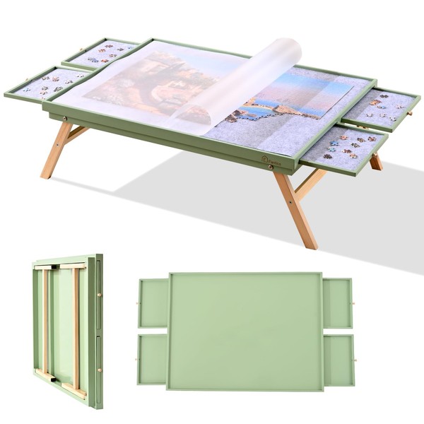 Fantico 1500 Pieces Wooden Jigsaw Puzzle Board with Foldable Legs,