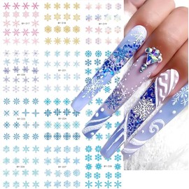 Snowflake Christmas Water Transfer Nail Art Stickers - Winter Decals Accessories Decoration With Colorful Design - Acrylic Slider Foils for Women DIY Holiday Nails