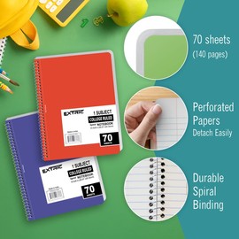 EXTRIC Spiral Notebook - College Ruled Spiral notebook 6 Pack, 1 Subject Spiral Notebook 70 Sheets - 8X10.5 Inch Note Books for School, Office, Home Use - School Supplies Spiral Notebooks Bulk