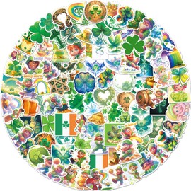 VERKSTAD 105 Pcs St. Patrick's Day Stickers: Multicolor, Vinyl, Celtic & Cartoon Style, Round Shaped, Indoor Use, Perfect for St. Patrick's Day & Holidays